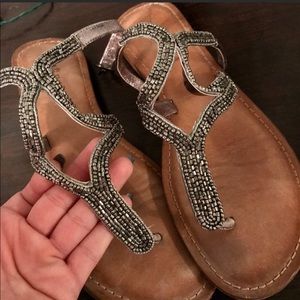 Buckle Leather Sparkly Strapy Sandals 7.5